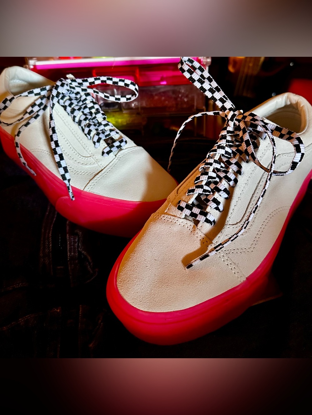 VANS Women’s White and Hot Pink Platform Sneakers
